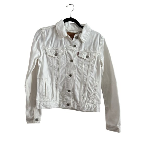 Levis Women S White Denim Casual Slim Button Front Original Trucker Jean Jacket - Picture 3 of 13